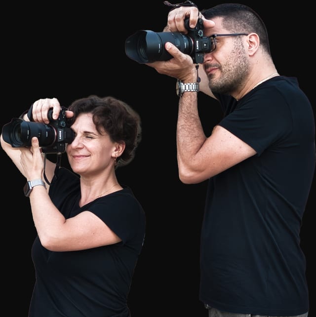 Giorgio e Veronica al lavoro, ognuno con la propria macchina